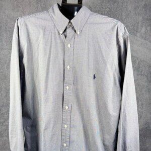 Ralph Lauren Knit Dress Shirt Men's LT Tall Blue Yarmouth Check Long Sleeve Pony